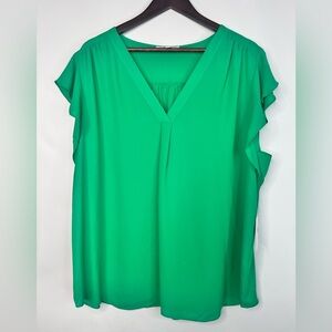 Chaus New York Field Green V Neck Cap Sleeve‎ Blouse style 820007 Size 2x